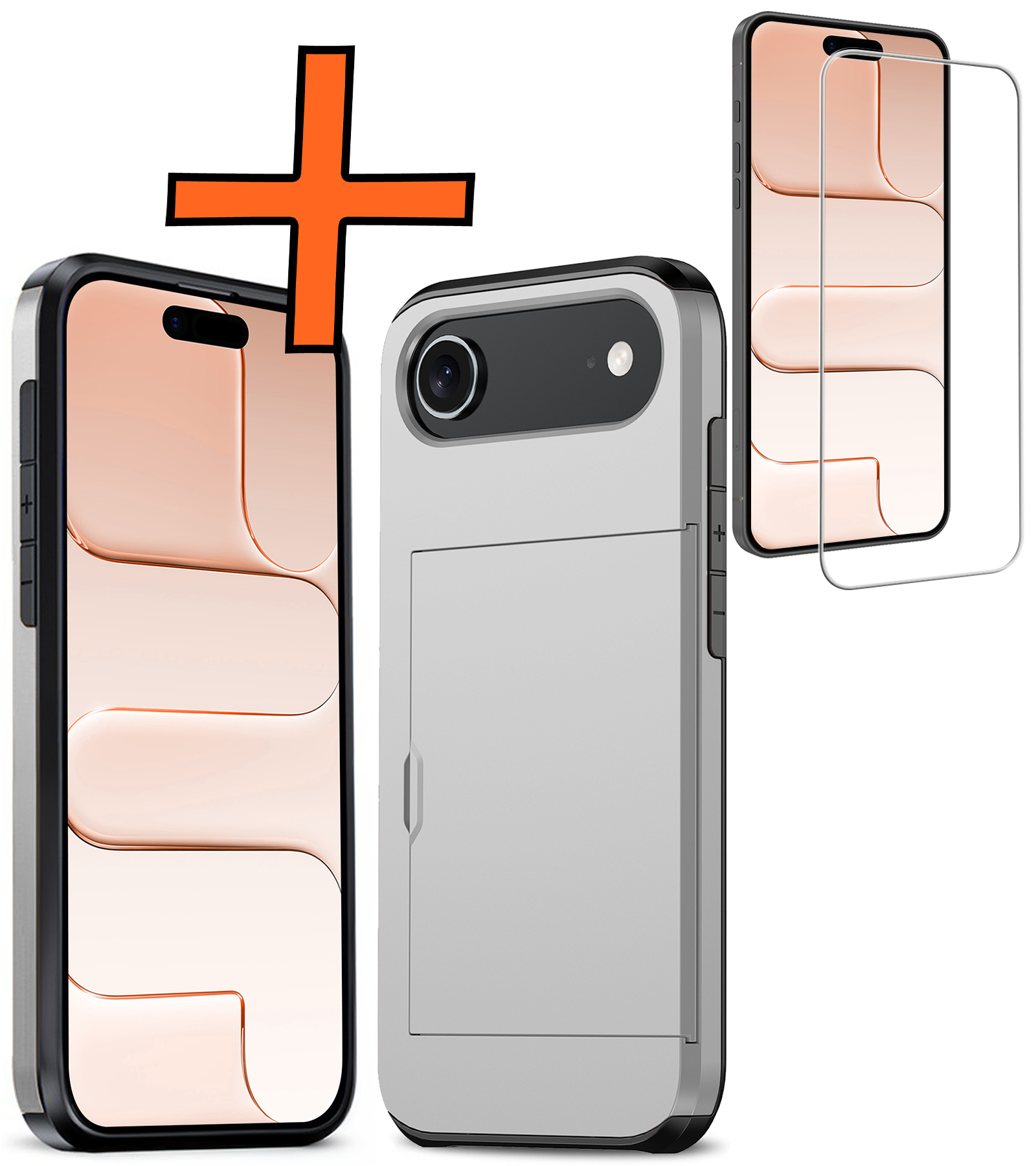 Nomfy Nomfy iPhone Air Hoesje Pashouder Hard Met Screenprotector - Grijs