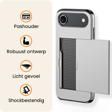 Nomfy Nomfy iPhone Air Hoesje Pashouder Hard Met Screenprotector - Grijs