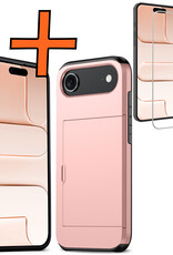 Nomfy Nomfy iPhone Air Hoesje Pashouder Hard Met Screenprotector - Rosé Goud