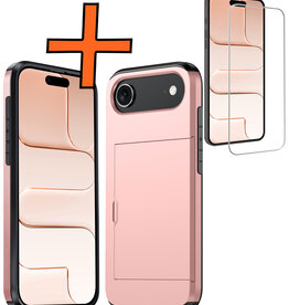 Nomfy Nomfy iPhone Air Hoesje Pashouder Hard Met Screenprotector - Rosé Goud