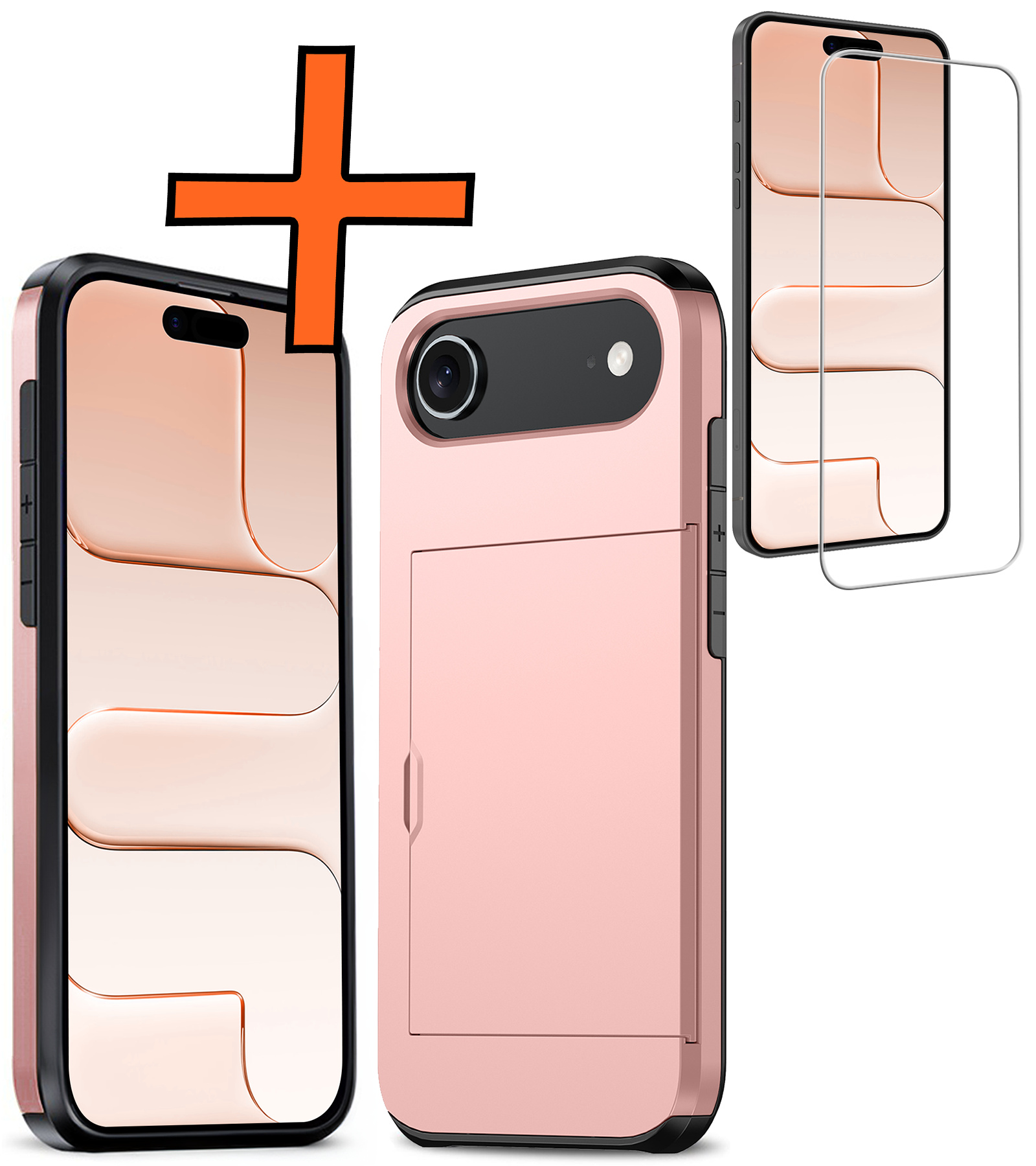 Nomfy Nomfy iPhone Air Hoesje Pashouder Hard Met Screenprotector - Rosé Goud