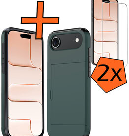 Nomfy Nomfy iPhone Air Hoesje Pashouder Hard Met 2x Screenprotector - Donker Blauw