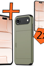 Nomfy Nomfy iPhone Air Hoesje Pashouder Hard Met 2x Screenprotector - Donker Groen