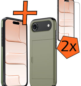Nomfy Nomfy iPhone Air Hoesje Pashouder Hard Met 2x Screenprotector - Donker Groen