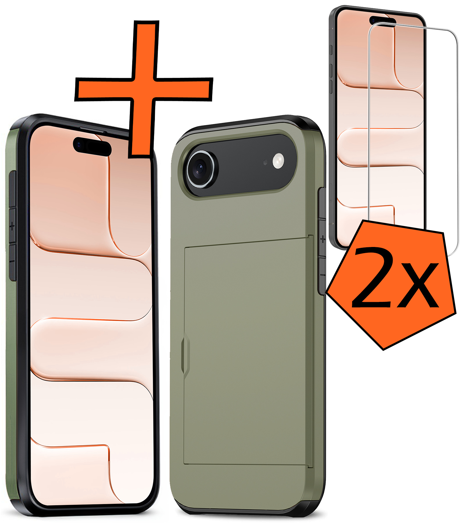 Nomfy Nomfy iPhone Air Hoesje Pashouder Hard Met 2x Screenprotector - Donker Groen