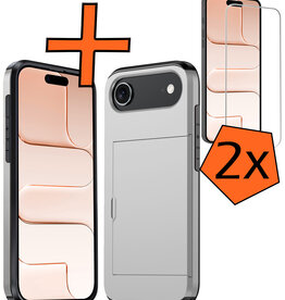 Nomfy Nomfy iPhone Air Hoesje Pashouder Hard Met 2x Screenprotector - Grijs