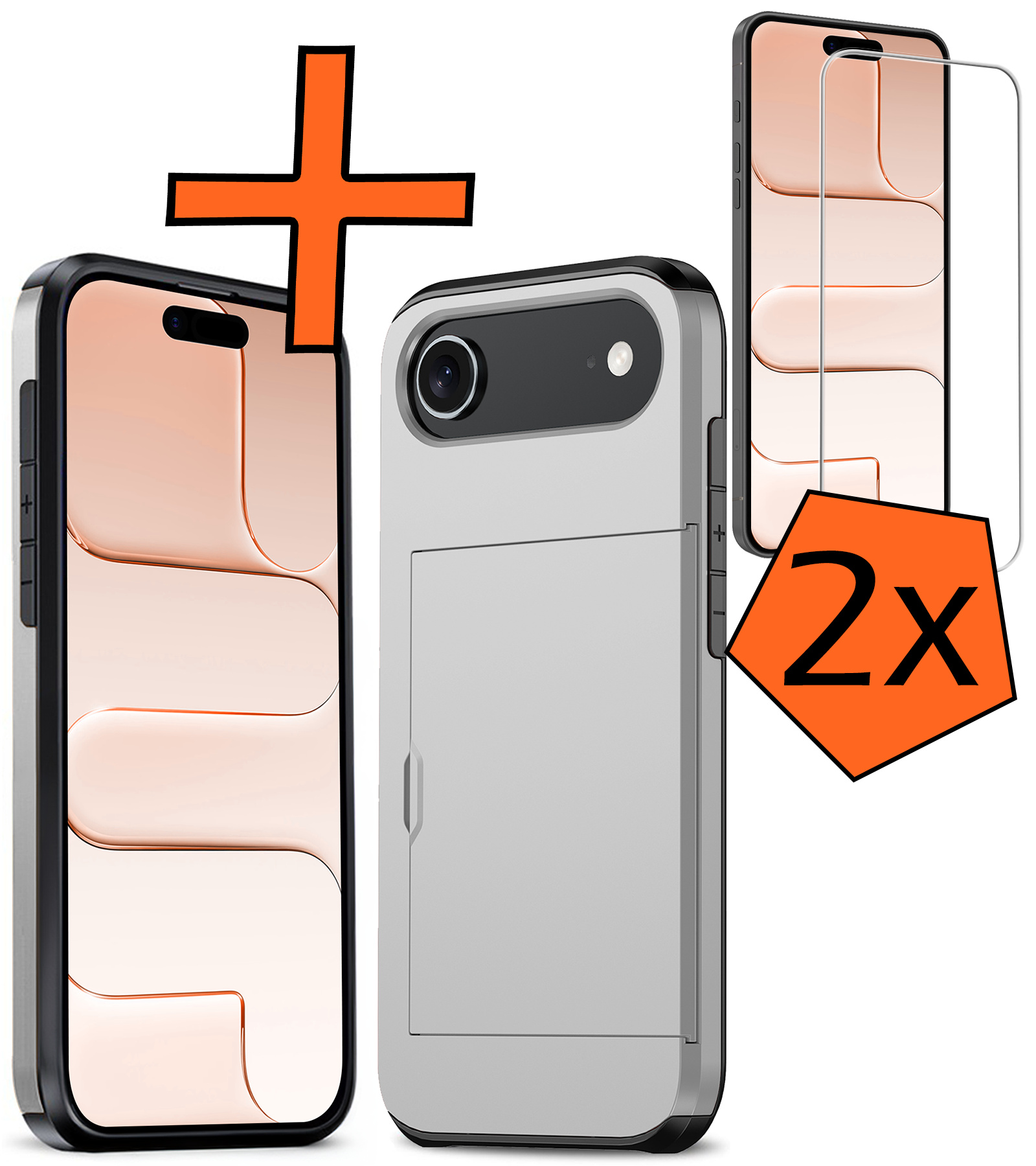 Nomfy Nomfy iPhone Air Hoesje Pashouder Hard Met 2x Screenprotector - Grijs