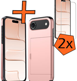Nomfy Nomfy iPhone Air Hoesje Pashouder Hard Met 2x Screenprotector - Rosé Goud