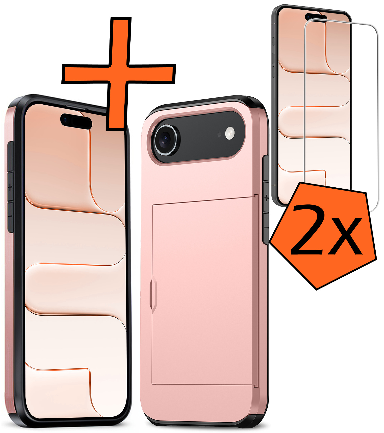 Nomfy Nomfy iPhone Air Hoesje Pashouder Hard Met 2x Screenprotector - Rosé Goud