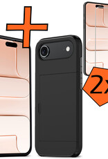 Nomfy Nomfy iPhone Air Hoesje Pashouder Hard Met 2x Screenprotector - Zwart
