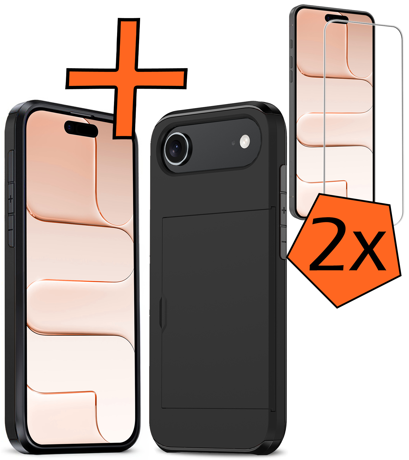 Nomfy Nomfy iPhone Air Hoesje Pashouder Hard Met 2x Screenprotector - Zwart