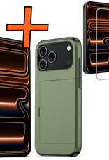 Nomfy Nomfy iPhone 17 Pro Hoesje Pashouder Hard Met Screenprotector - Donker Groen