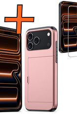 Nomfy Nomfy iPhone 17 Pro Hoesje Pashouder Hard Met Screenprotector - Rosé Goud