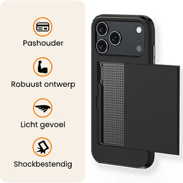 Nomfy Nomfy iPhone 17 Pro Hoesje Pashouder Hard Met Screenprotector - Zwart