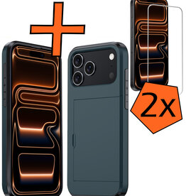 Nomfy Nomfy iPhone 17 Pro Hoesje Pashouder Hard Met 2x Screenprotector - Donker Blauw
