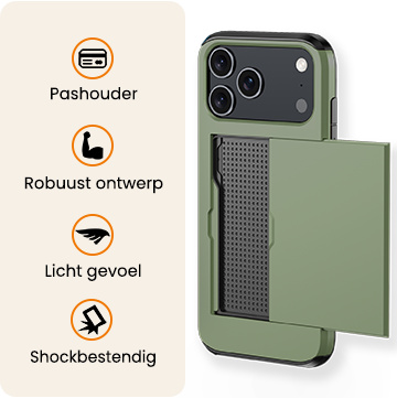Nomfy Nomfy iPhone 17 Pro Hoesje Pashouder Hard Met 2x Screenprotector - Donker Groen