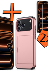 Nomfy Nomfy iPhone 17 Pro Hoesje Pashouder Hard Met 2x Screenprotector - Rosé Goud