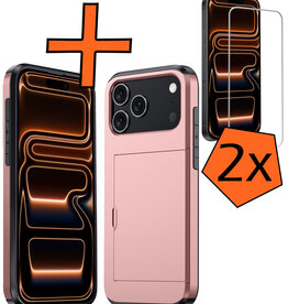 Nomfy Nomfy iPhone 17 Pro Hoesje Pashouder Hard Met 2x Screenprotector - Rosé Goud