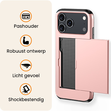 Nomfy Nomfy iPhone 17 Pro Hoesje Pashouder Hard Met 2x Screenprotector - Rosé Goud