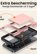 Nomfy Nomfy iPhone 17 Pro Hoesje Pashouder Hard Met 2x Screenprotector - Rosé Goud