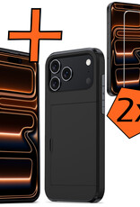 Nomfy Nomfy iPhone 17 Pro Hoesje Pashouder Hard Met 2x Screenprotector - Zwart