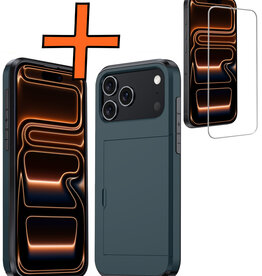 Nomfy Nomfy iPhone 17 Pro Max Hoesje Pashouder Hard Met Screenprotector - Donker Blauw