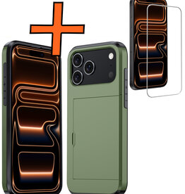 Nomfy Nomfy iPhone 17 Pro Max Hoesje Pashouder Hard Met Screenprotector - Donker Groen