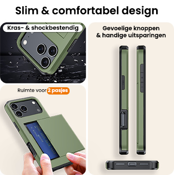 Nomfy Nomfy iPhone 17 Pro Max Hoesje Pashouder Hard Met Screenprotector - Donker Groen