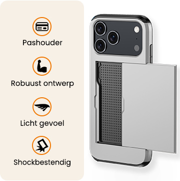 Nomfy Nomfy iPhone 17 Pro Max Hoesje Pashouder Hard Met Screenprotector - Grijs