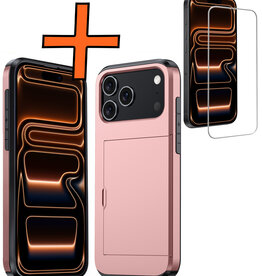 Nomfy Nomfy iPhone 17 Pro Max Hoesje Pashouder Hard Met Screenprotector - Rosé Goud
