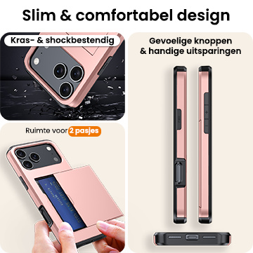 Nomfy Nomfy iPhone 17 Pro Max Hoesje Pashouder Hard Met Screenprotector - Rosé Goud
