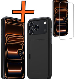 Nomfy Nomfy iPhone 17 Pro Max Hoesje Pashouder Hard Met Screenprotector - Zwart