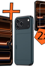 Nomfy Nomfy iPhone 17 Pro Max Hoesje Pashouder Hard Met 2x Screenprotector - Donker Blauw