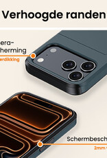 Nomfy Nomfy iPhone 17 Pro Max Hoesje Pashouder Hard Met 2x Screenprotector - Donker Blauw