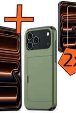 Nomfy Nomfy iPhone 17 Pro Max Hoesje Pashouder Hard Met 2x Screenprotector - Donker Groen