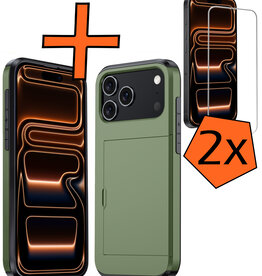 Nomfy Nomfy iPhone 17 Pro Max Hoesje Pashouder Hard Met 2x Screenprotector - Donker Groen
