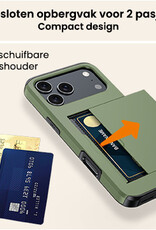 Nomfy Nomfy iPhone 17 Pro Max Hoesje Pashouder Hard Met 2x Screenprotector - Donker Groen