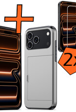 Nomfy Nomfy iPhone 17 Pro Max Hoesje Pashouder Hard Met 2x Screenprotector - Grijs