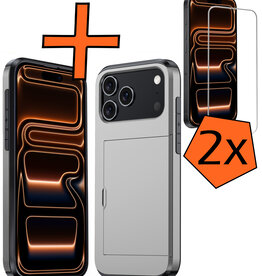 Nomfy Nomfy iPhone 17 Pro Max Hoesje Pashouder Hard Met 2x Screenprotector - Grijs