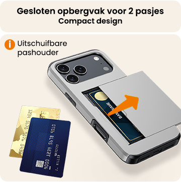 Nomfy Nomfy iPhone 17 Pro Max Hoesje Pashouder Hard Met 2x Screenprotector - Grijs