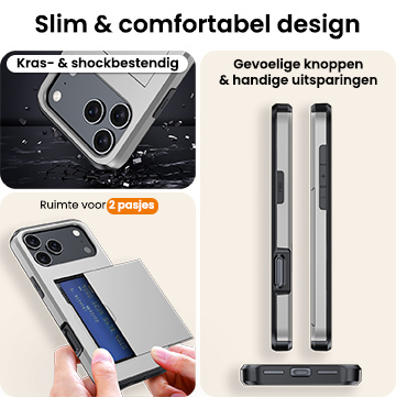 Nomfy Nomfy iPhone 17 Pro Max Hoesje Pashouder Hard Met 2x Screenprotector - Grijs