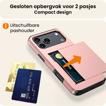 Nomfy Nomfy iPhone 17 Pro Max Hoesje Pashouder Hard Met 2x Screenprotector - Rosé Goud