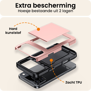 Nomfy Nomfy iPhone 17 Pro Max Hoesje Pashouder Hard Met 2x Screenprotector - Rosé Goud