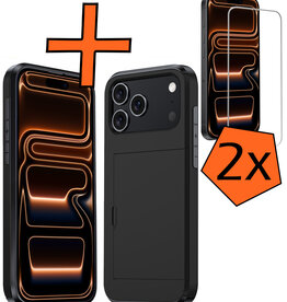 Nomfy Nomfy iPhone 17 Pro Max Hoesje Pashouder Hard Met 2x Screenprotector - Zwart