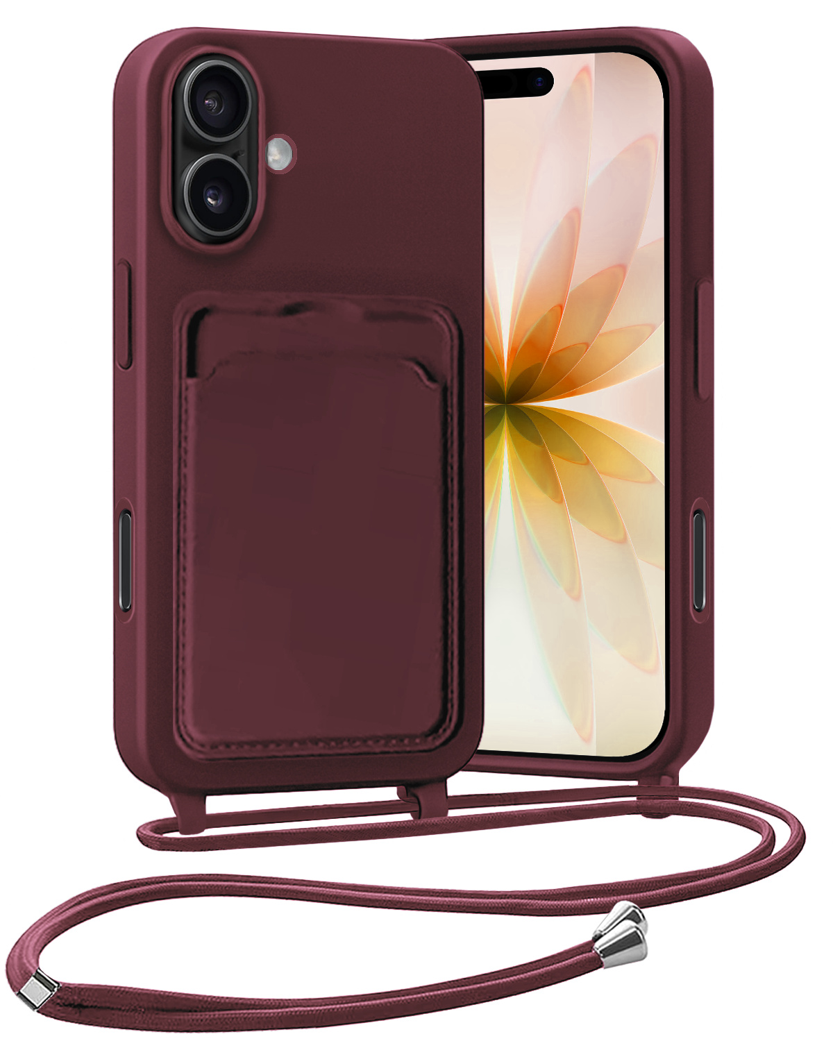 Nomfy Nomfy iPhone 17 Hoesje Pashouder met Koord - Aubergine