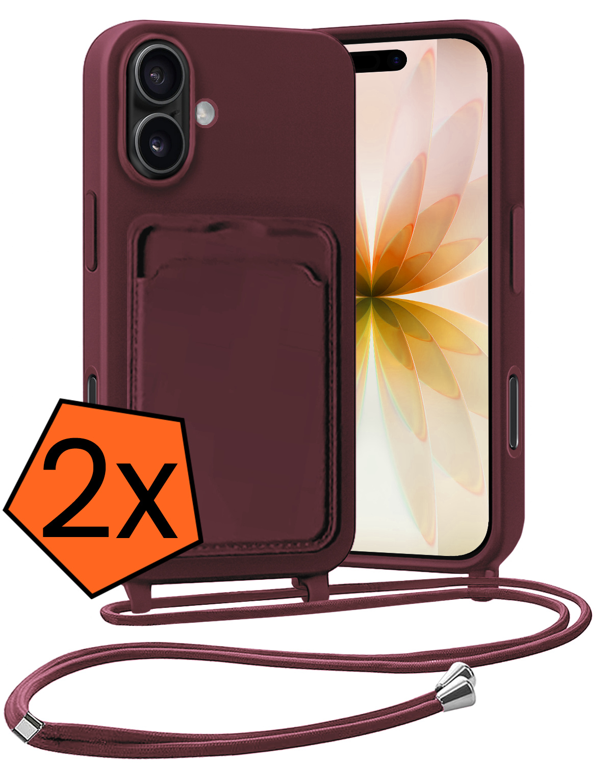 Nomfy Nomfy iPhone 17 Hoesje Pashouder met Koord - Aubergine - 2 PACK