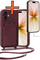 Nomfy Nomfy iPhone 17 Hoesje Pashouder met Koord Met Screenprotector - Aubergine