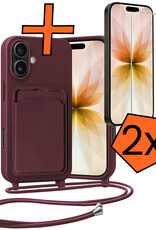 Nomfy Nomfy iPhone 17 Hoesje Pashouder met Koord Met 2x Screenprotector - Aubergine