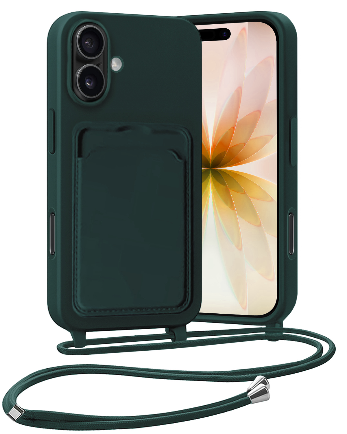 Nomfy Nomfy iPhone 17 Hoesje Pashouder met Koord - Donkergroen