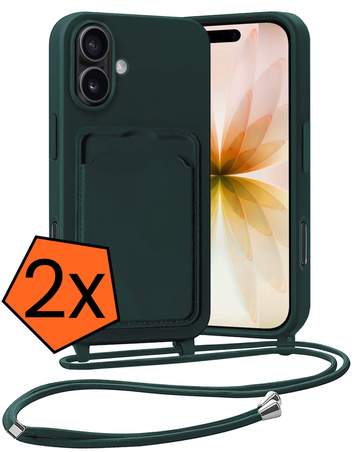Nomfy Nomfy iPhone 17 Hoesje Pashouder met Koord - Donkergroen - 2 PACK